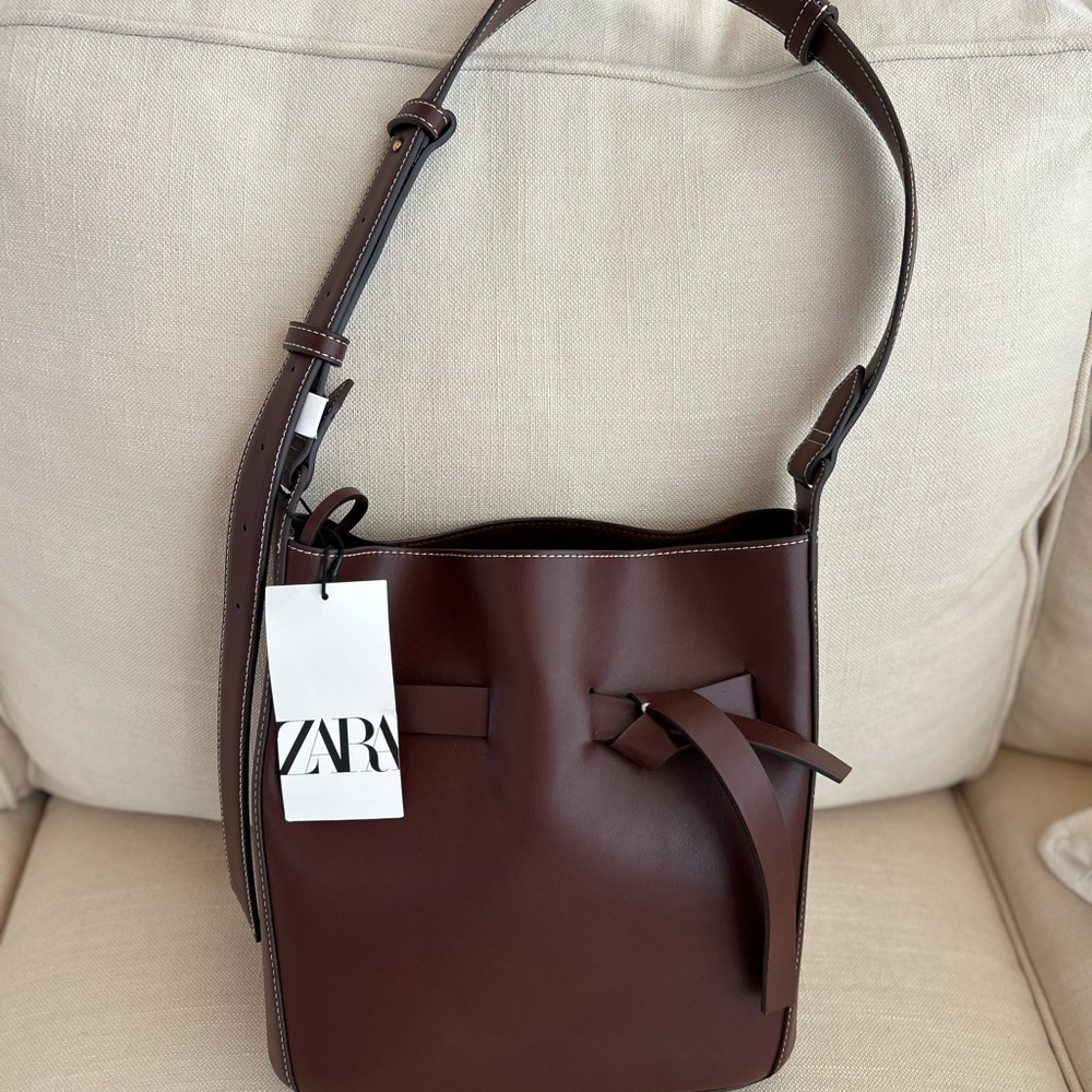 Zara Brand New Women's Knotted Topstitched Bucket Shoulder Bag -Price is Firm